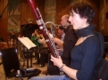 Foto: CD-Aufnahme Zookonzert:Angelika am Fagott, dahinter Wolfgang an der Bassklarinette und Peter an der Klarinette